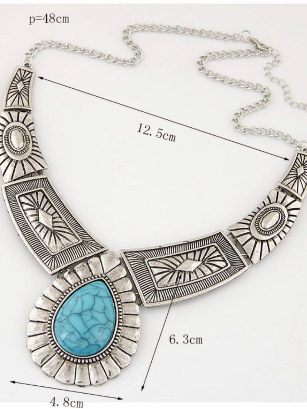 Vintage Turquoise and Silver Geometric Necklace - Picture 4 of 4